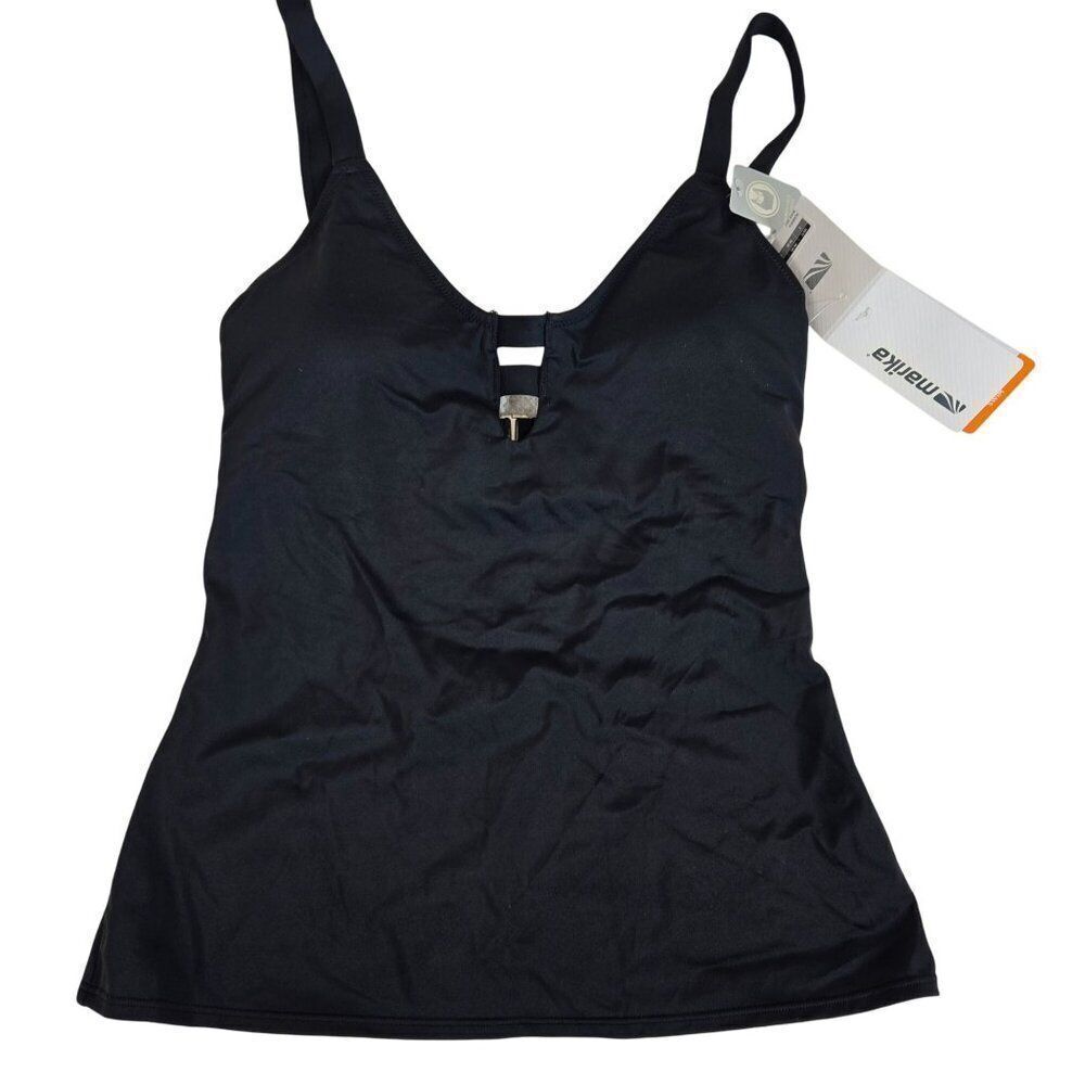 New Marika Black Tankini Top Swimsuit Adjustable Straps Womens Size Small